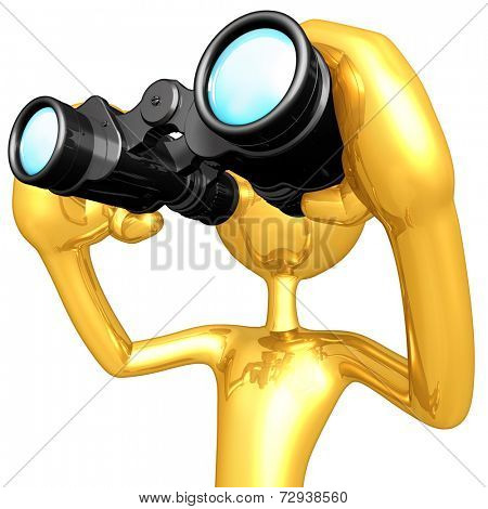 Gold Guy Using Binoculars