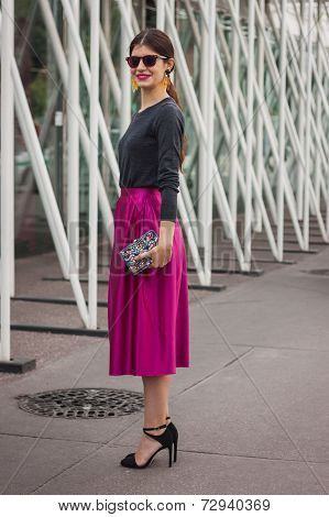Woman Outside Jil Sander Fashion Shows Building For Milan Women's Fashion Week 2014