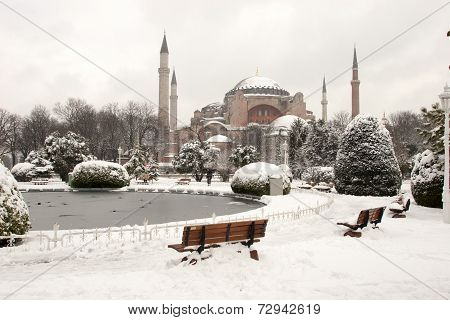 Hagia Sophia Museum At Snowy Winter