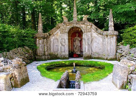 Sculpture in the Trick Fountains place ,at Hellbrunn Palace in Salzburg, Austria.