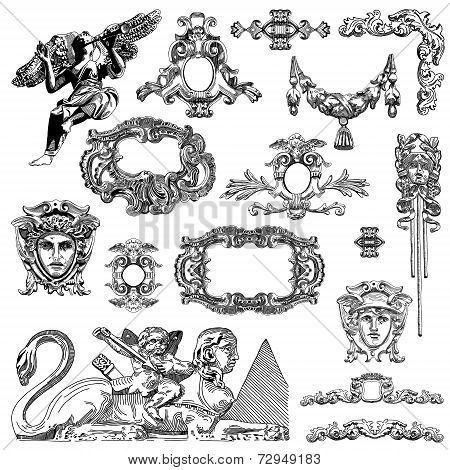 vintage sketch calligraphic drawing of heraldic design element
