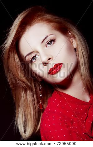 Sensual Blonde Woman In Red