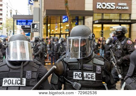 Portland Police In Riot Gear Closeup