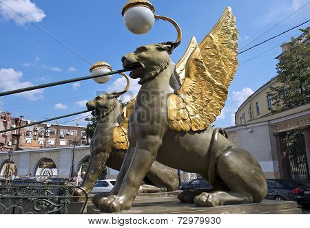 Winged Lions At Bank Bridge In Saint-petersburg