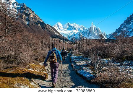 Trekkers In Fitz Roy Trail, South Argentina