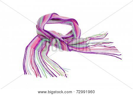 Knitted scarf on white background