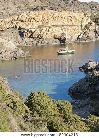 Boats On Mediterranean Bay. Spain