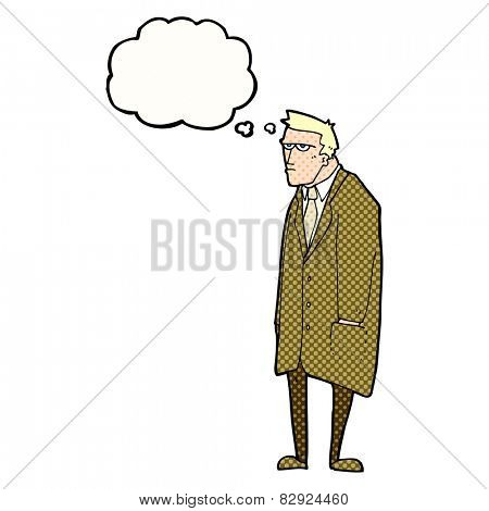 cartoon bad tempered man with thought bubble