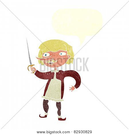 cartoon musketeer with speech bubble