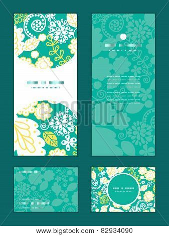 Vector emerald flowerals vertical frame pattern invitation greeting, RSVP and thank you cards set