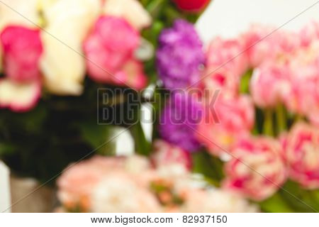 Colorful Background Of Red,white And Pink Blurred Flowers