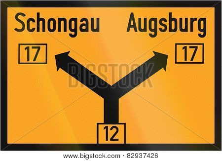 Direction Sign To Schongau And Augsburg 1937
