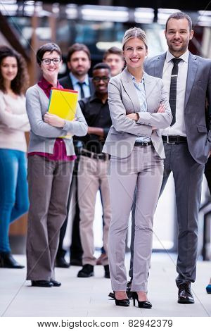 young multi ethnic business people group walking standing and top view