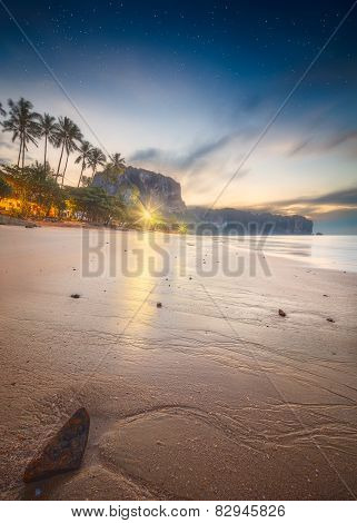 beautiful beach with colorful sky, Thailand