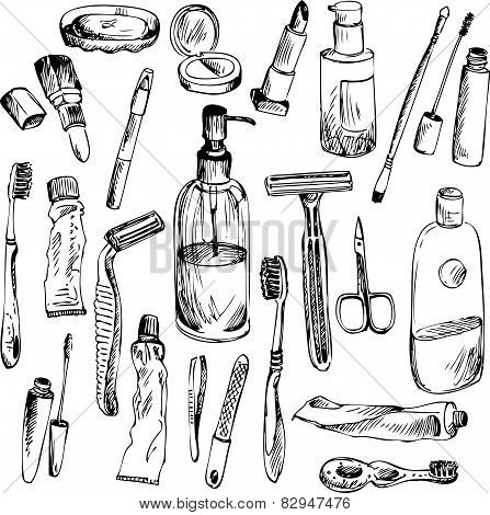 sketch of bathroom objects