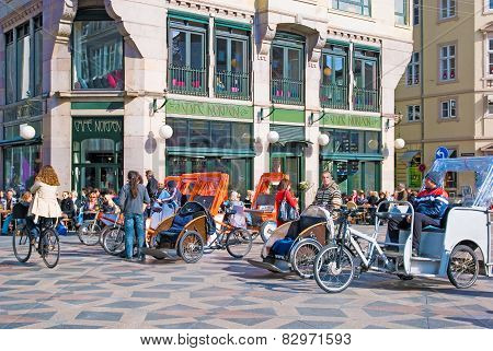 Denmark. Copenhagen. Pedicabs near Amagertorv