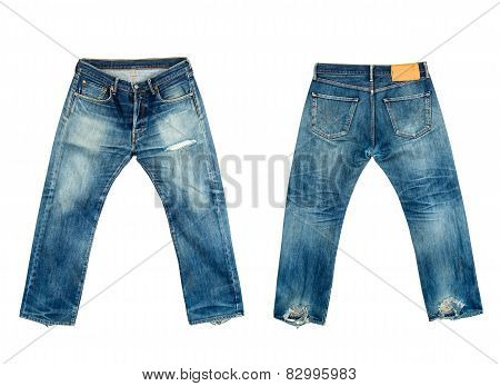 Old Jeans Isolated On White Background