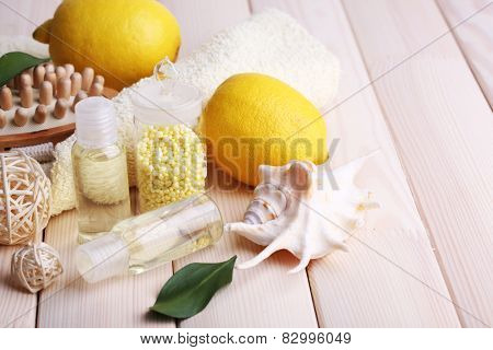 Spa still life on wooden planks background