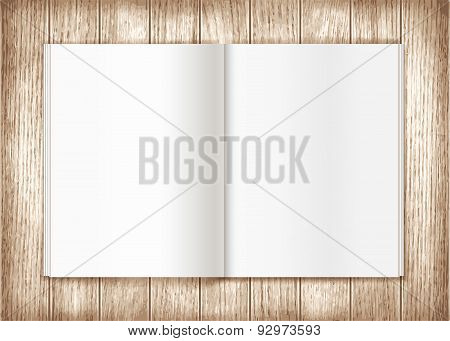 Blank magazine on wooden background. Template