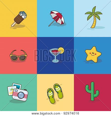 Collection of Summer Icons in Flat Design