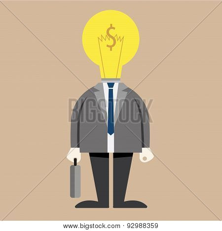 Businessman Light Bulb On Head In Suit