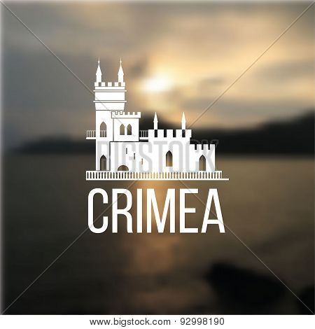 Vector Linear Symbol Of Crimea On Blurred Background. The Castle Swallows Nest Near Yalta