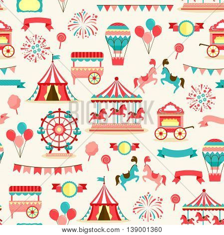 seamless pattern with vintage carnival and circus elements