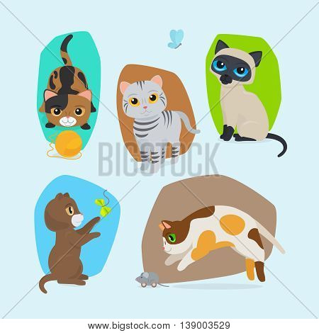 Cute kittens. Vector cute cats isolated illustration set