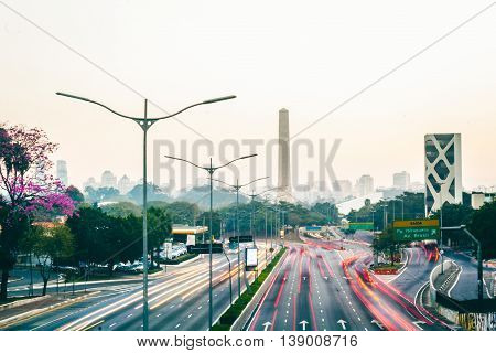 Rainy And Foggy Day At Avenue 23Th Of May (avenida 23 De Maio) In Sao Paulo, Brazil
