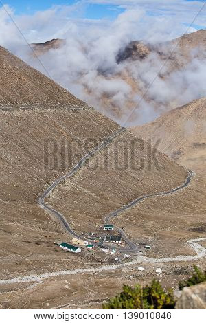 Himalayan landscape in Himalayas along Manali - Leh highway. Himachal Pradesh Ladakh India