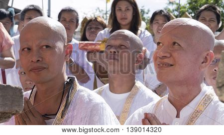 Man Who Will Become Buddhism Monk Sitting And Waiting For Ordination Ceremony