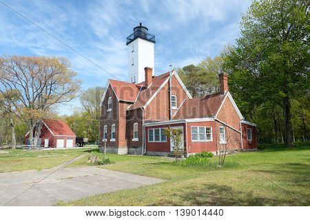 Presque Isle lighthouse, built in 1872, Lake Erie, Pennsylvania, USA