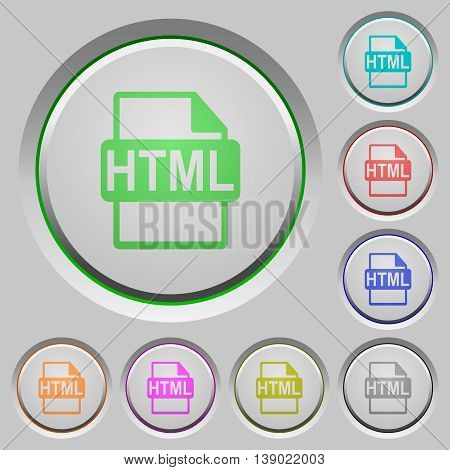 Set of color HTML file format sunk push buttons.