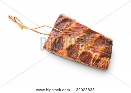 Fresh smooked bacon isolated on white background.