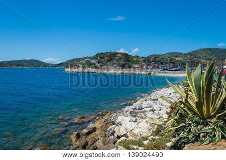 Beautiful landscape over the seashore in Porto Azzurro, in Elba island, Italy