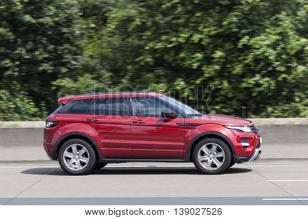 FRANKFURT GERMANY - JULY 12 2016: Range Rover Evoque on the highway in Germany