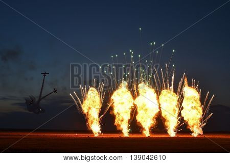 TUZLA,ROMANIA - JULY 02 : pilots performing at Tuzla airshow Aeromania on July 02, 2016 in Tuzla, Romania, the final fireworks show