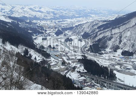 Beautiful view of the snowy mountain in Japan