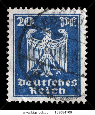 GERMANY - CIRCA 1924: A stamp printed in Germany shows the Eagle, coat of arms of Germany, circa 1924.