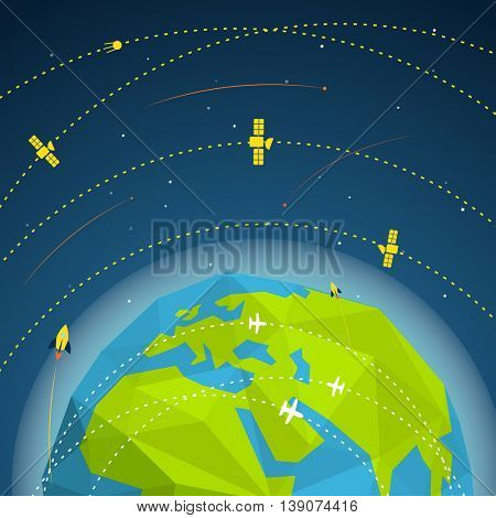 Abstract global modern flying sattelites
