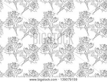 Seamless pattern with flowers roses vector floral illustration in vintage style