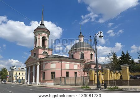MOSCOW, RUSSIA - JUNE 23, 2016: View of the city. Temple of the Iberian Icon of the Mother of God on the Vspolye (St. George the Victorious) Bolshaya Ordynka street 39