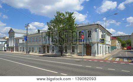 MOSCOW, RUSSIA - JUNE 23, 2016: Bolshaya Ordynka Street view of the urban mansion Arseniev built in the Empire style in the 19th century landmark