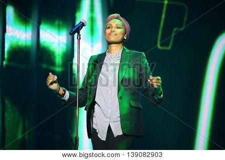 VITEBSK, BELARUS - JULY 18: French singer Imany (Nadia Mladjao) performs during the 25th Slavyansky Bazar Festival on July 18, 2016 in Vitebsk, Belarus