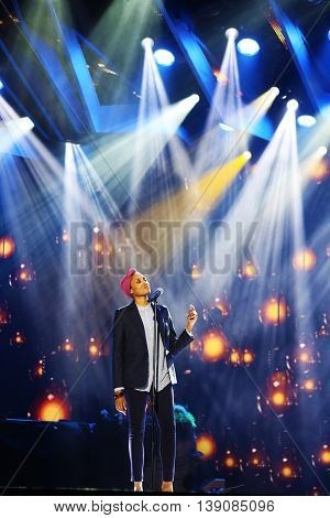 VITEBSK, BELARUS - JULY 18: French singer Imany (Nadia Mladjao) performs during the 25th Slavyansky Bazar Festival on July 18, 2016 in Vitebsk, Belarus