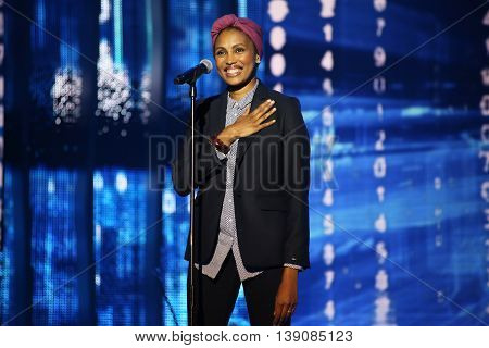 VITEBSK, BELARUS - JULY 18: French singer Imany (Nadia Mladjao) performs during the 25th Slavyansky Bazar Festival on July 18, 2016 in Vitebsk, Belarus