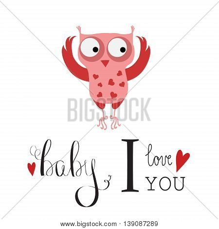 Valentines day vintage lettering background with cute owl