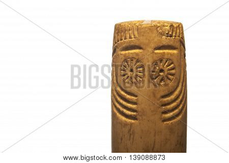Prehistorical Eye idol belong to Chalcolithic period 3rd millennium BC. Isolated over white background