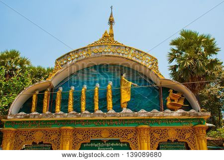 The Image Of Two Gold Birds. Pagoda In The Town Of Bago, Pegu. Myanmar. Burma.