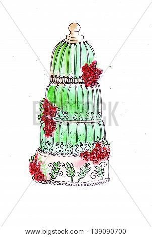 Illustration sketch exclusive cakes with whipped cream made in the form of different characters and different holiday dates